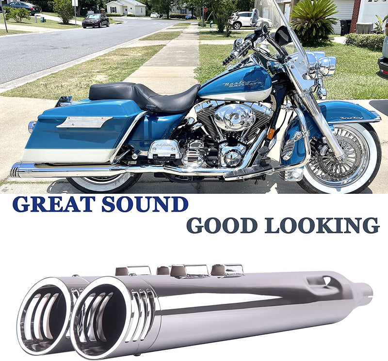 Sharkroad 2017-2024 4” Chrome Slip On Mufflers Exhaust for Harley Touring M8