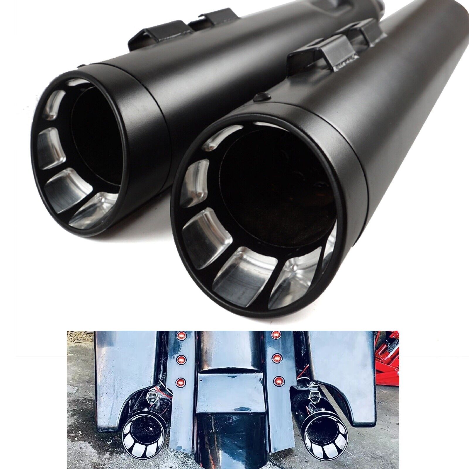 Sharkroad 4.5” Black Slip On Mufflers Exhaust for Harley Touring 1995-