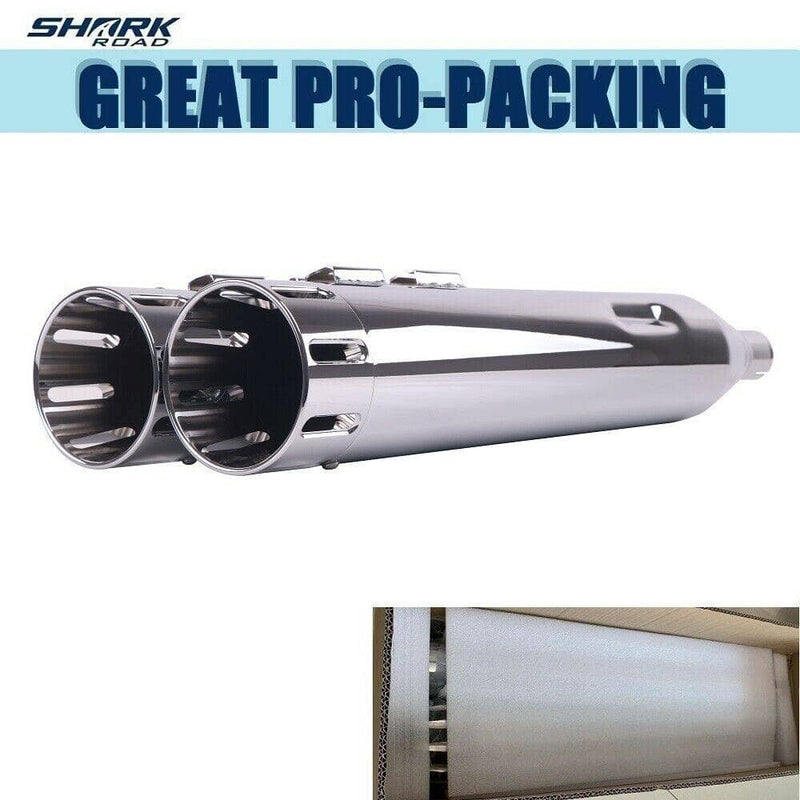 Sharkroad 4.5” Chrome Slip On Mufflers Exhaust for Harley Touring 1995-2016 Pro-Baffle