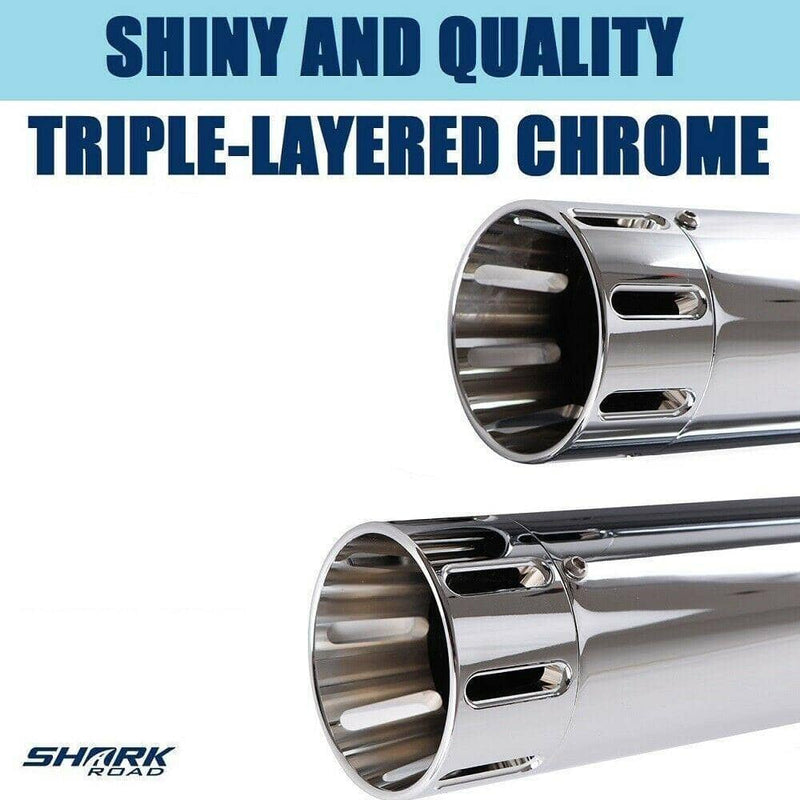Sharkroad 4.5” Chrome Slip On Mufflers Exhaust for Harley Touring 1995-2016 Pro-Baffle