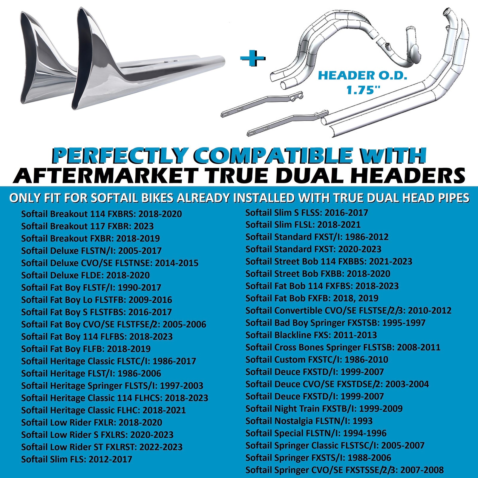 Sharkroad 36-39'' Custom Fishtail Slip on Mufflers for Harley Davidson