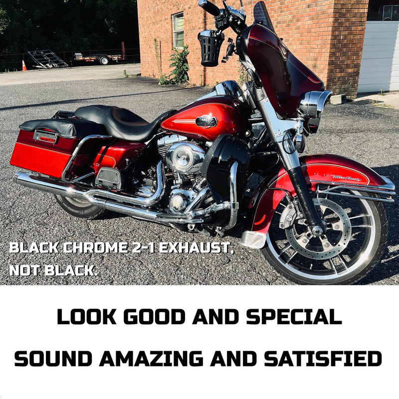 SHARKROAD Black Chrome 2 Into 1 Exhaust for Harley Touring 95-16 Deep Rumble