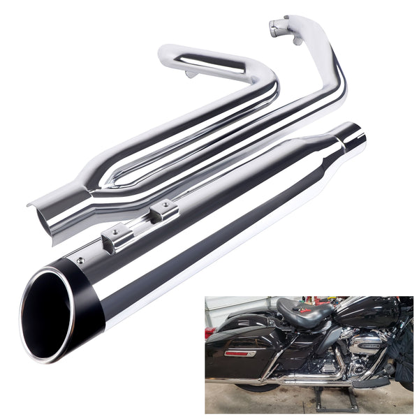 Sharkroad Chrome 2 into 1 Exhaust System 4.5" Muffler for 1995-2016 Harley Touring