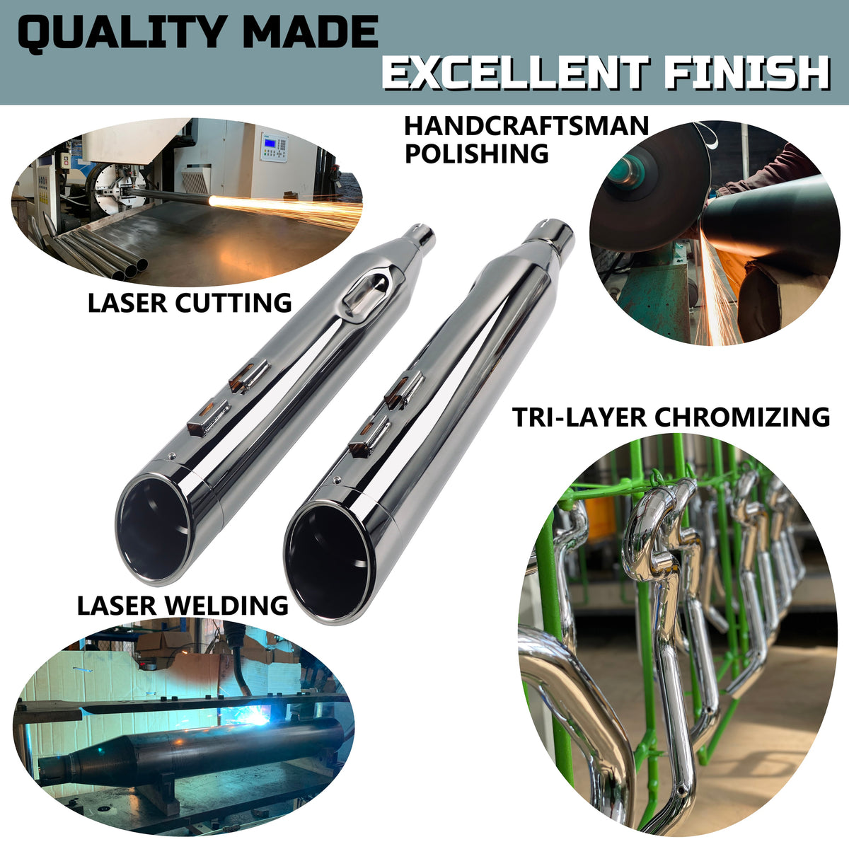 Sharkroad 4.5 cal Slip-On Mufflers for 1995-UP Harley Touring - Torche