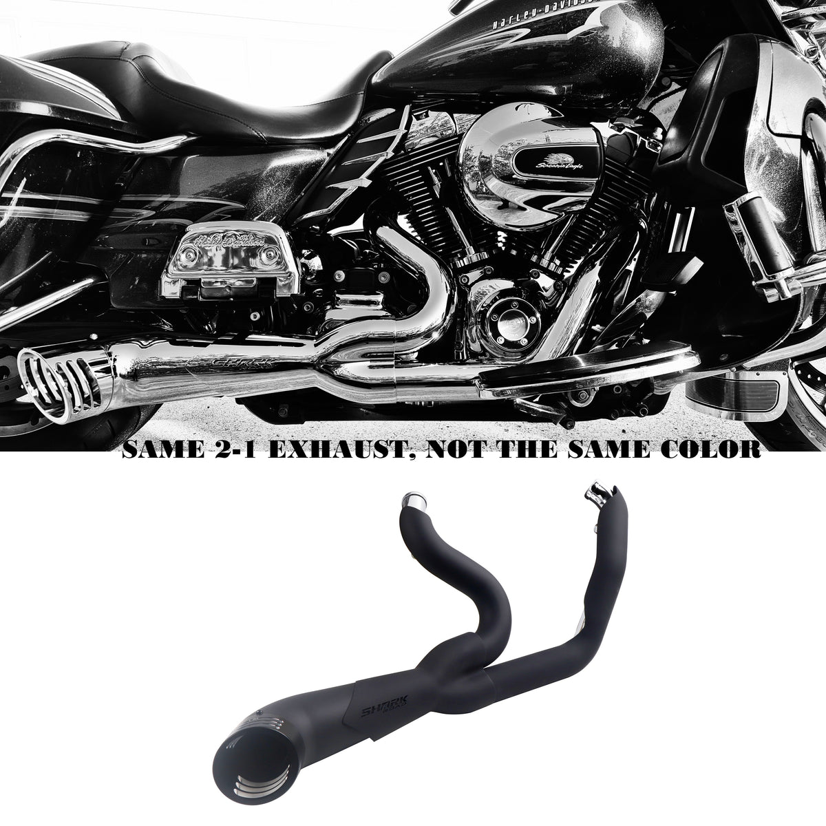 SHARKROAD 2 Into 1 Exhaust Pipes for Harley Touring 1995-2016 Full Exh