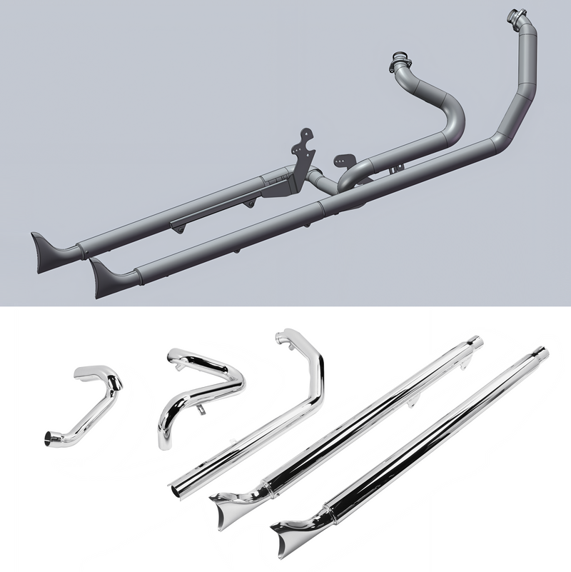 SHARKROAD True Dual Headers with Fishtail Mufflers for Harley Softail Exhaust Heritage and Deluxe 2018-Later Models