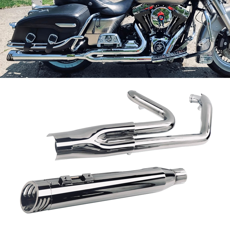 SHARKROAD Black Chrome 2 Into 1 Exhaust for Harley Touring 95-16 Deep Rumble