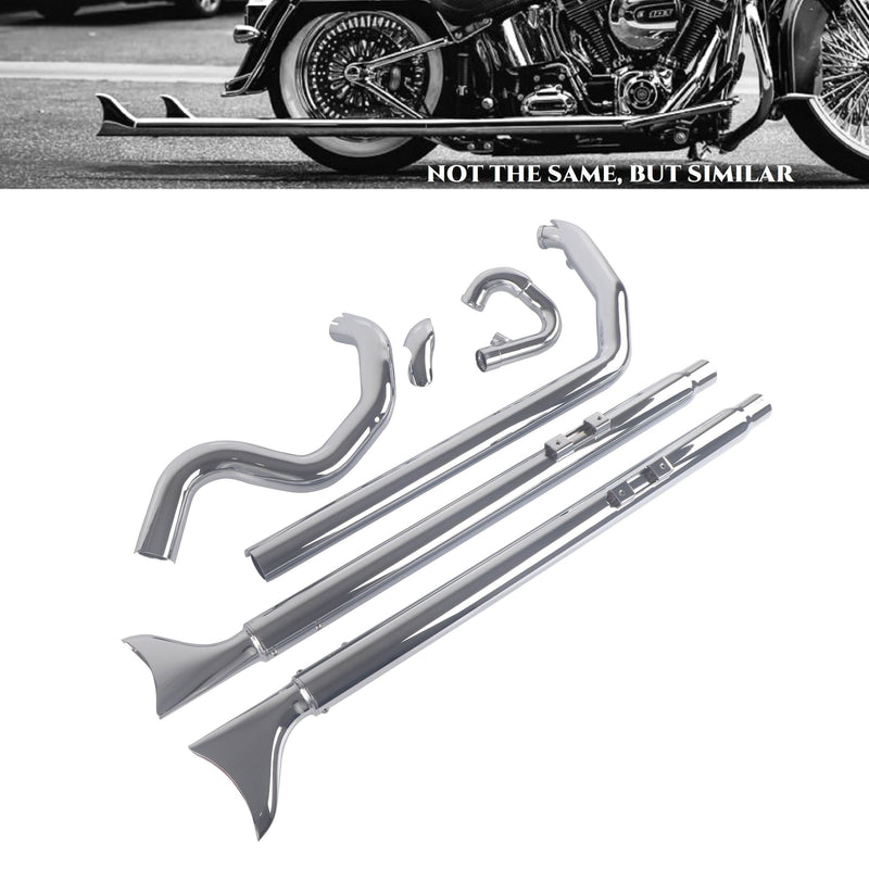 Sharkroad Chrome True Duals w/42 in Long Fishtail Mufflers for Harley Softail