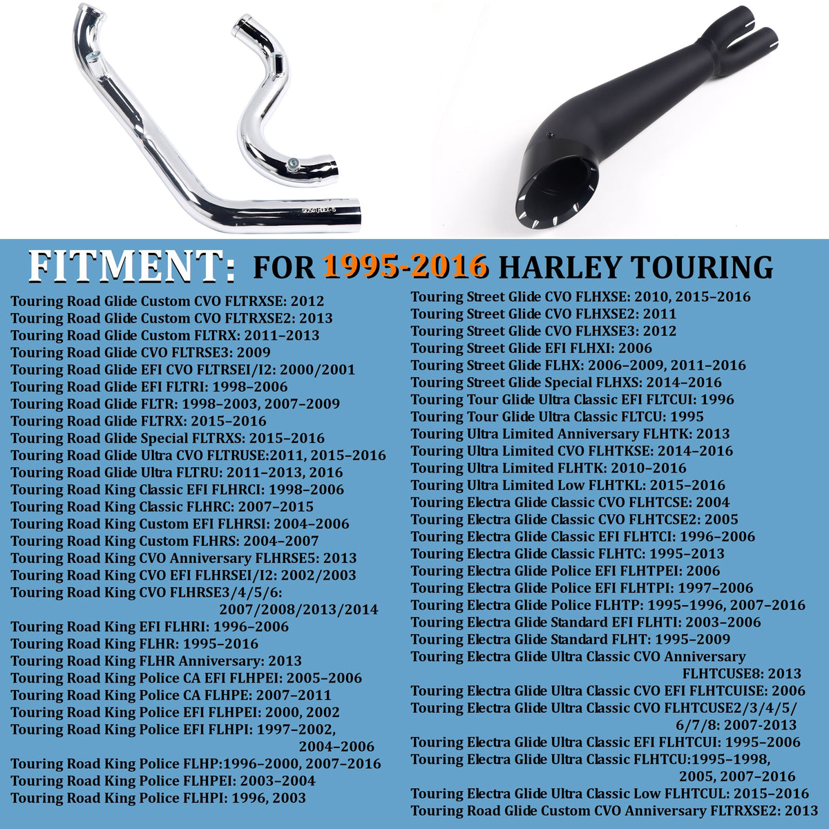 SHARKROAD 2 Into 1 Exhaust Pipes for Harley Touring 1995 SHARKROAD 2 Into 1 Exhaust Pipes for Harley Touring 1995