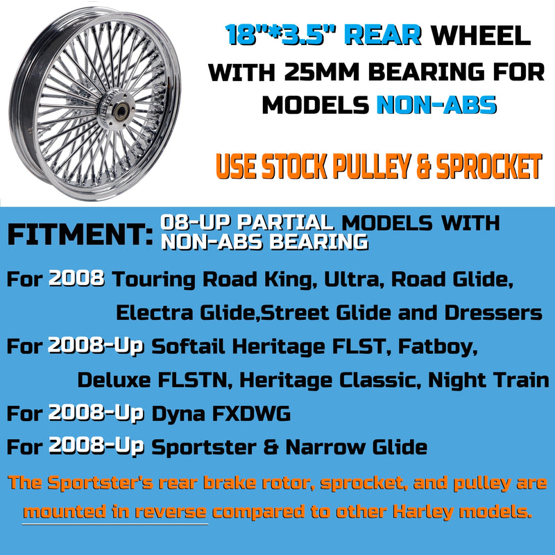 18"×3.5" Chrome Rear Wheel Fat Spokes for Harley Dyna/Softail/Sportster (2008-Up) & Touring Only 2008 Models