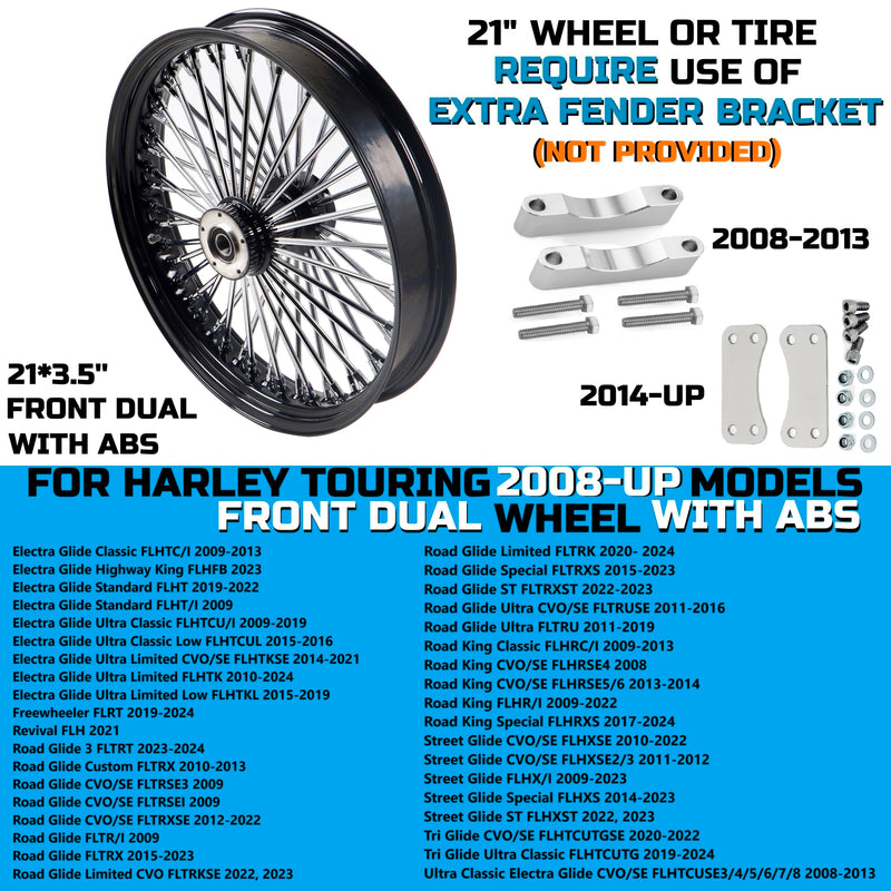 21*3.5'' Stainless Steel Fat Spokes 21 Inch Front Wheel Dual Disc for 00-07 Touring Harley Davidson Wheels Rims Updating