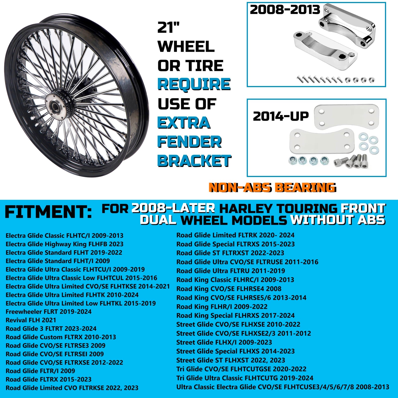 21*3.5'' Stainless Steel Fat Spokes 21 Inch Front Wheel Dual Disc for