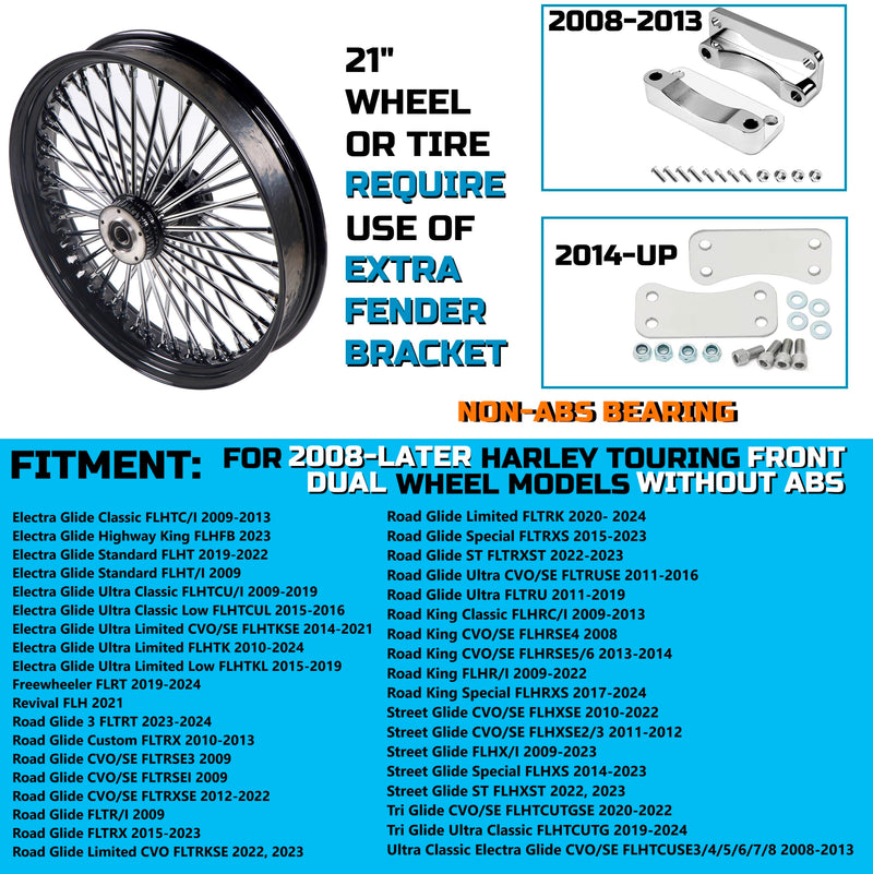 21*3.5'' Stainless Steel Fat Spokes 21 Inch Front Wheel Dual Disc for 00-07 Touring Harley Davidson Wheels Rims Updating