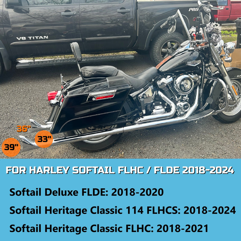 SHARKROAD True Dual Headers with Fishtail Mufflers for Harley Softail Exhaust Heritage and Deluxe 2018-Later Models