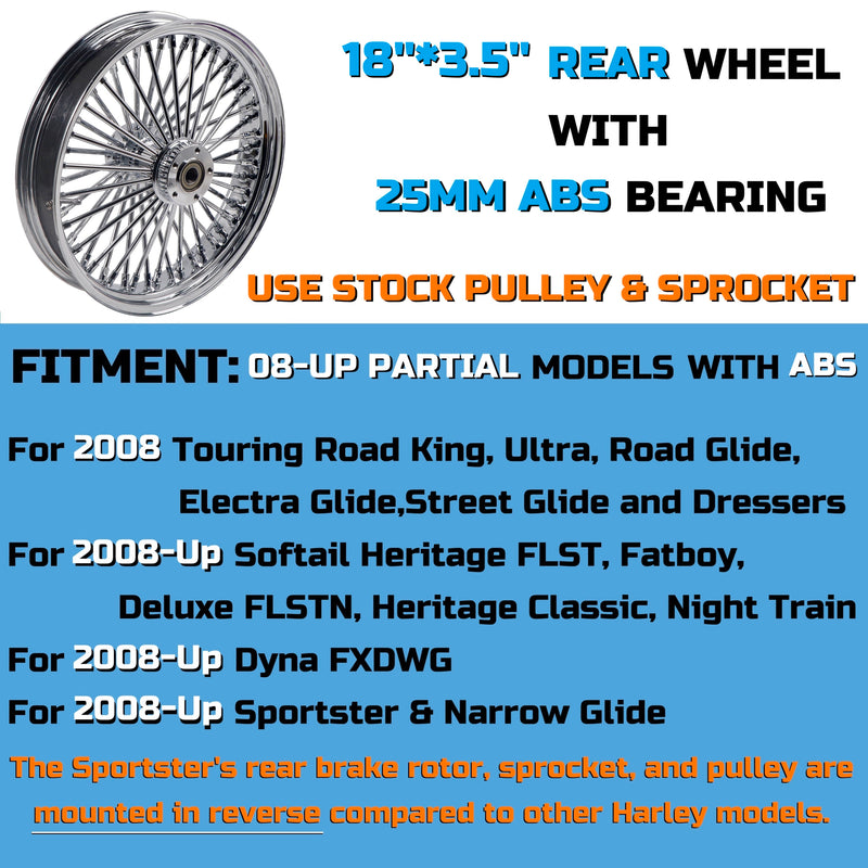 18"×3.5" Chrome Rear Wheel Fat Spokes for Harley Dyna/Softail/Sportster (2008-Up) & Touring Only 2008 Models