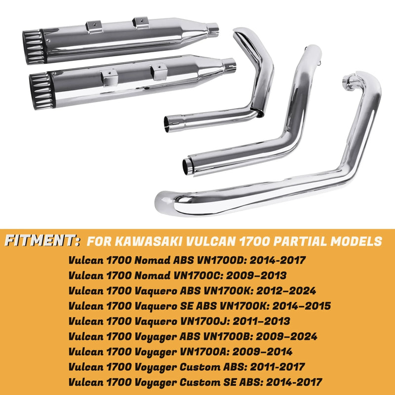 4.0'' True Dual for 2009-2024 Kawasaki Vulcan Vaquero, Voyager, Nomad Exhaust