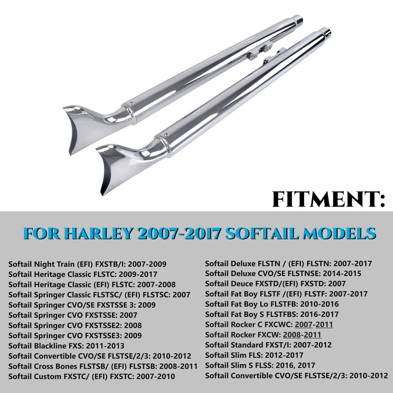 True Duals With Fishtail Mufflers for Harley Softail 2007-2017 with 39" fishtail