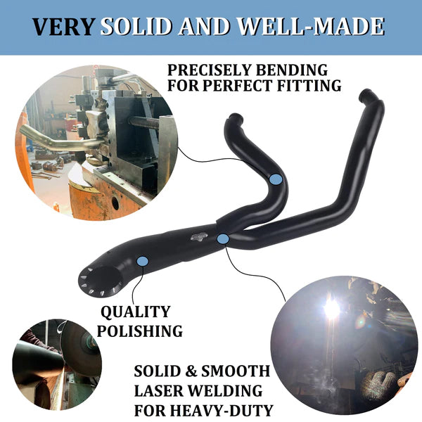 SHARKROAD Black 2-into-1 Exhaust for Harley Softail Exhaust 1985-2017 Models Power Improving