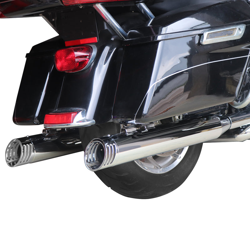 Sharkroad 4.0” Chrome Slip On Mufflers Exhaust for Harley Touring 1995-2016