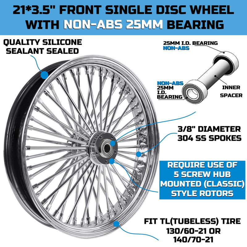 SHARKROAD 52 Spokes 21*3.5 Inch Front Wheel Single Disc Non-ABS for 2008-up Harley Softail Wheels & Harley Dyna Wheels Custom