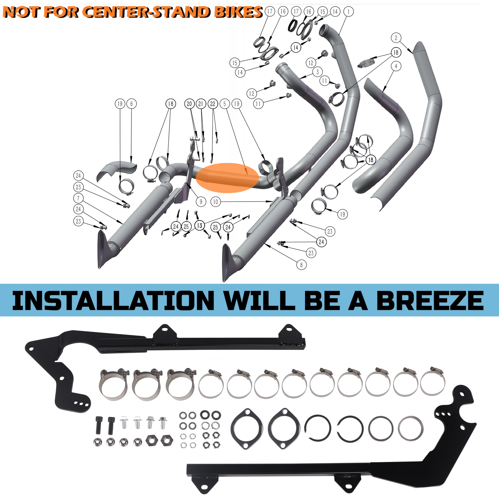 SHARKROAD True Dual Headers with Fishtail Mufflers for Harley Softail