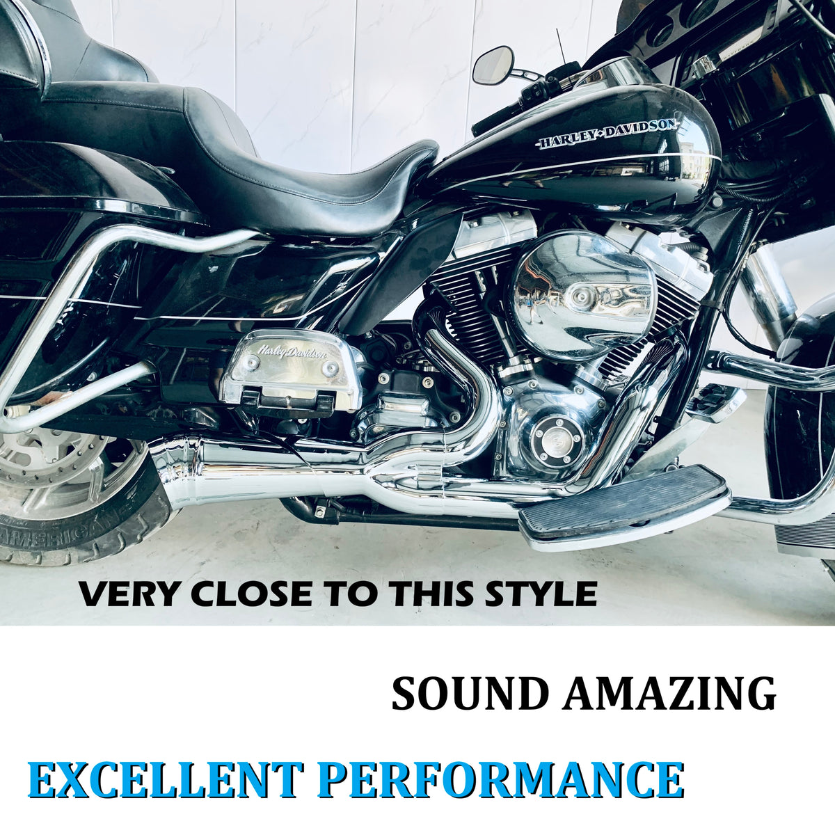 Sharkroad Chrome 2-Into-1 Exhaust for 1995-2016 Harley Touring-Sound G