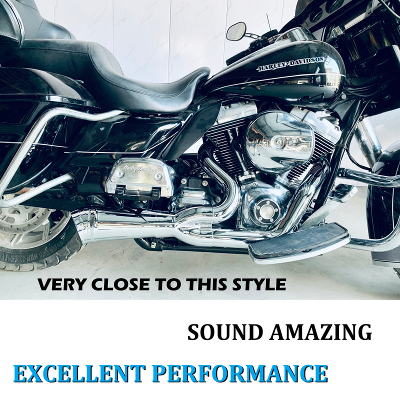 Sharkroad Chrome 2-Into-1 Exhaust for 1995-2016 Harley Touring-Sound Great