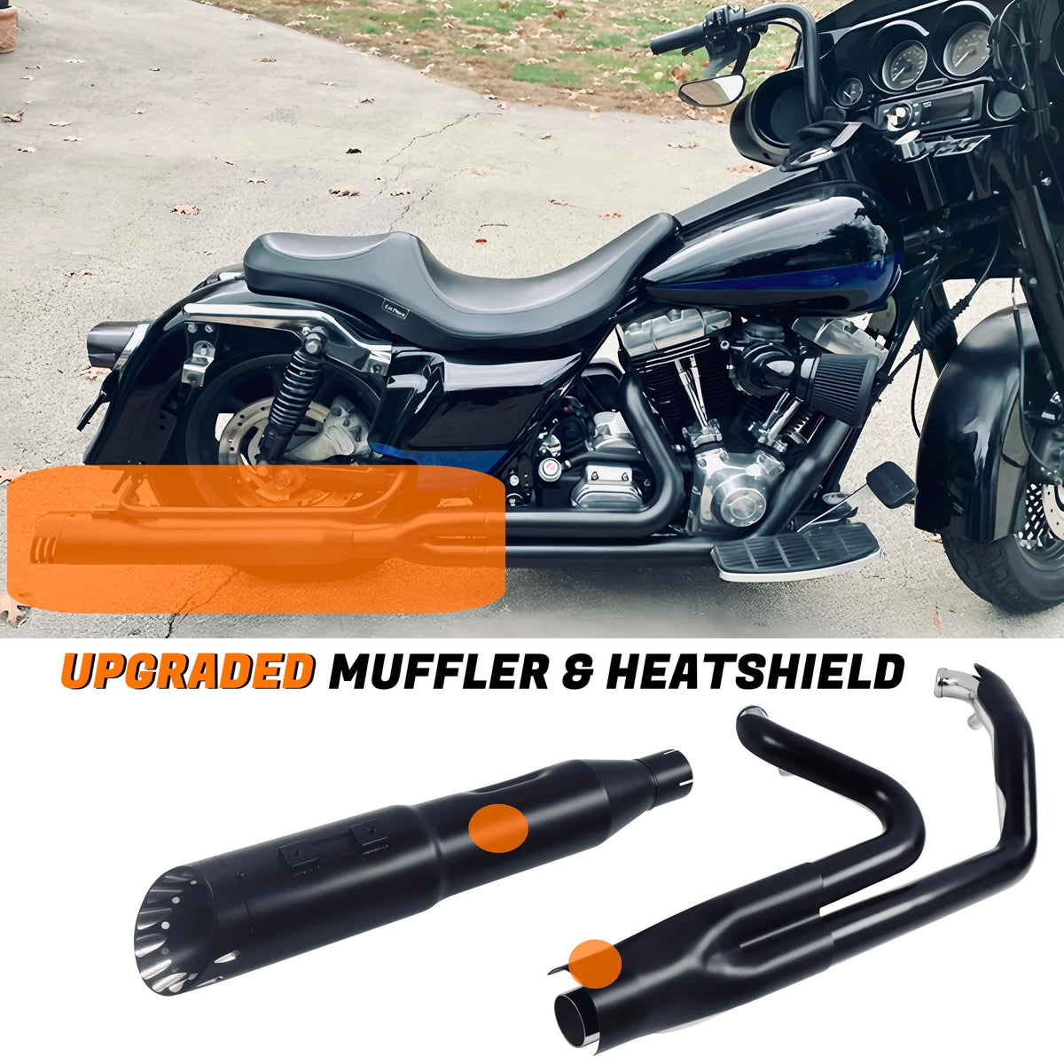 SHARKROAD 2 into 1 Exhaust With 5 inch Slip on Muffler for Harley Davi