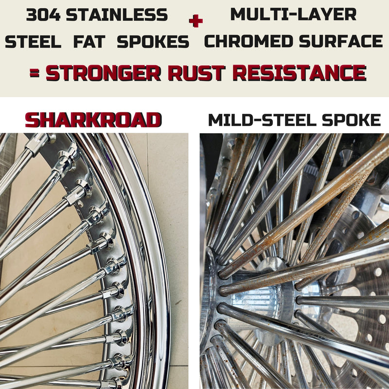 SHARKROAD 21X3.5" Front Fat Spoke Wheel ABS SD for 08-UP Harley Touring, Softail