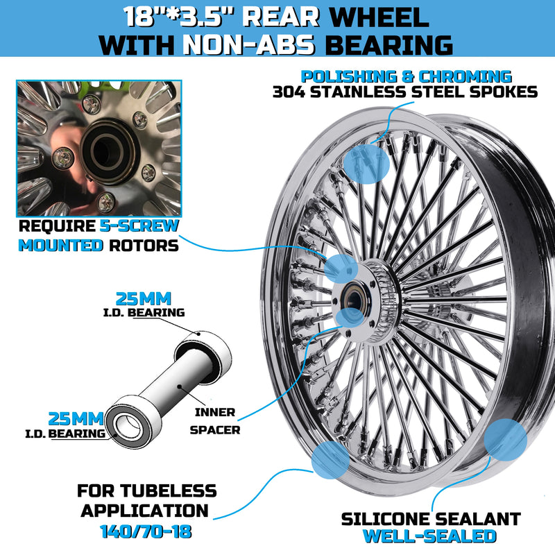 18"×3.5" Chrome Rear Wheel Fat Spokes for Harley Dyna/Softail/Sportster (2008-Up) & Touring Only 2008 Models