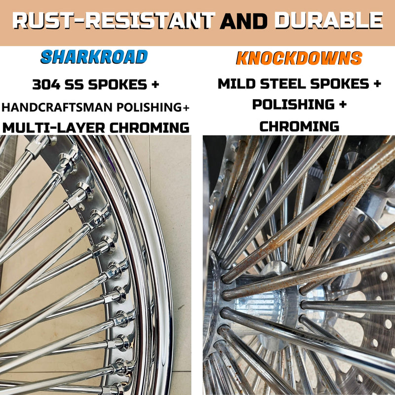 SHARKROAD 21X3.5'' 52 Stainless Steel Spokes Front Dual Wheels NON-ABS Bearing for 2008-later Touring 21 Inch Harley Wheels and Rims Updating