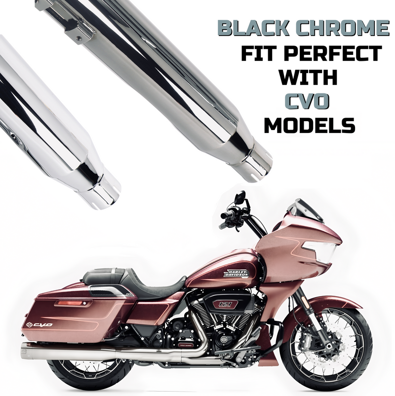 Sharkroad 4.5 cal Slip-On Mufflers for 2017-2024 Harley Touring - Torched Chrome