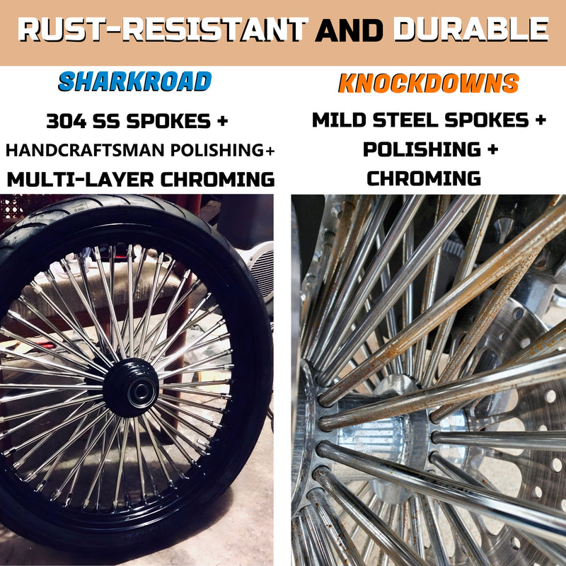 SHARKROAD Stainless Steel Fat Spokes 21 Inch Front Wheel Dual Disc for 00-07 Touring Harley Davidson Wheels Rims Updating