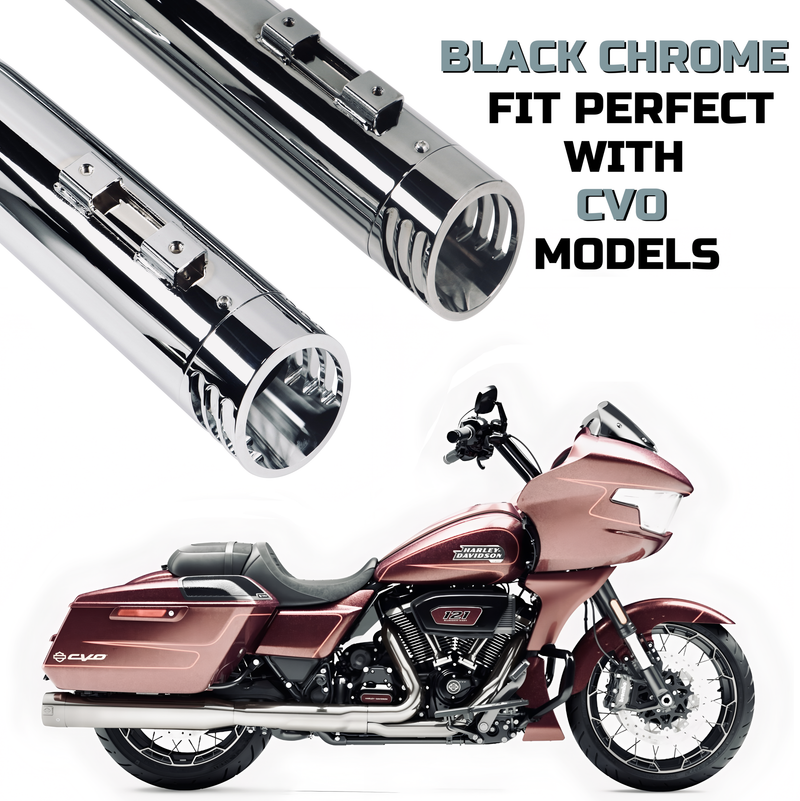 Sharkroad 4.5 inch Slip-On Mufflers for 2017-2024 Harley Touring - Torched Chrome