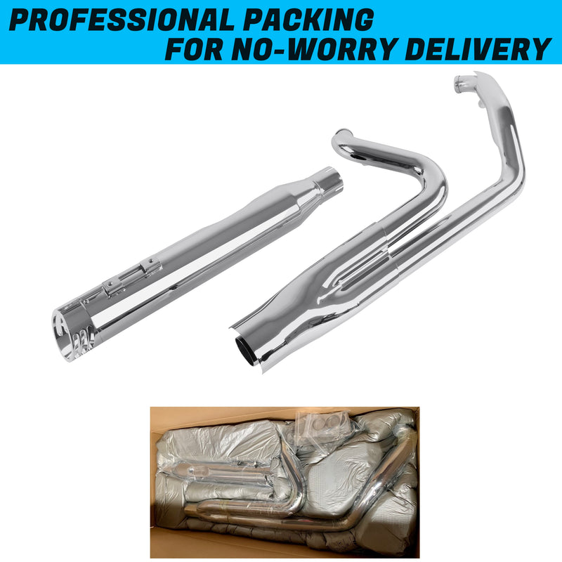 Sharkroad Chrome 2 into 1 Exhaust System 4" Muffler for 1995-2016 Harley Touring