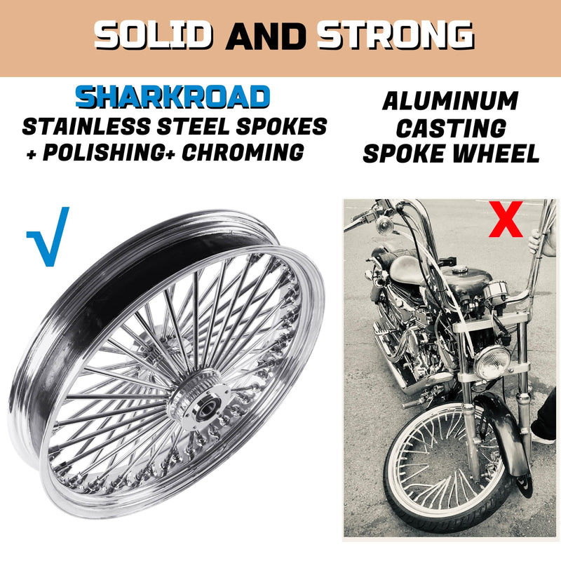 SHARKROAD 21X3.5'' 52 Stainless Steel Spokes Front Dual Wheels NON-ABS Bearing for 2008-later Touring 21 Inch Harley Wheels and Rims Updating