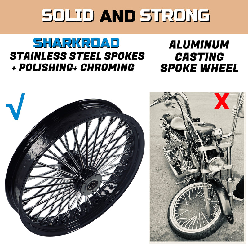 SHARKROAD Stainless Steel Fat Spokes 21 Inch Front Wheel Dual Disc for 00-07 Touring Harley Davidson Wheels Rims Updating