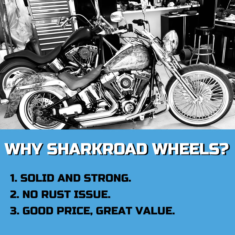 SHARKROAD 21*3.5'' Front Wheel for 00-06 Softail Harley 21 Wheel Updating, 52 Spoke Laced 21x3.5 Fat Spoke Wheel for Harley Softail Front Wheel