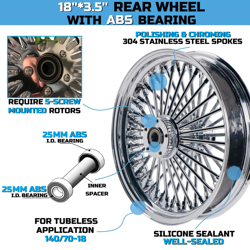 18"×3.5" Chrome Rear Wheel Fat Spokes for Harley Dyna/Softail/Sportster (2008-Up) & Touring Only 2008 Models