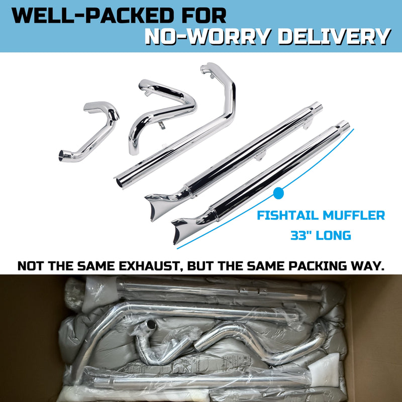 SHARKROAD True Dual Headers with Fishtail Mufflers for Harley Softail Exhaust Heritage and Deluxe 2018-Later Models