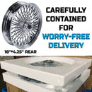 18"x4.25" Fat Spoke Rear Wheel for 2000-2007 Harley Touring/Softail/Dyna/ Sportster –Chrome Rim w/ Dual Bearings, Stainless Steel 3/8'' Solid Spokes