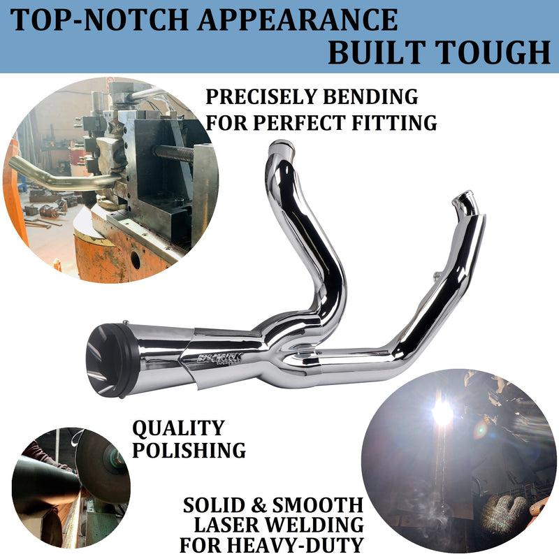 Sharkroad Chrome 2-Into-1 Exhaust System for 17-UP Harley Touring, Deep Rumble