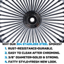 18"x4.25" Fat Spoke Rear Wheel for 2000-2007 Harley Touring/Softail/Dyna/ Sportster –Chrome Rim w/ Dual Bearings, Stainless Steel 3/8'' Solid Spokes