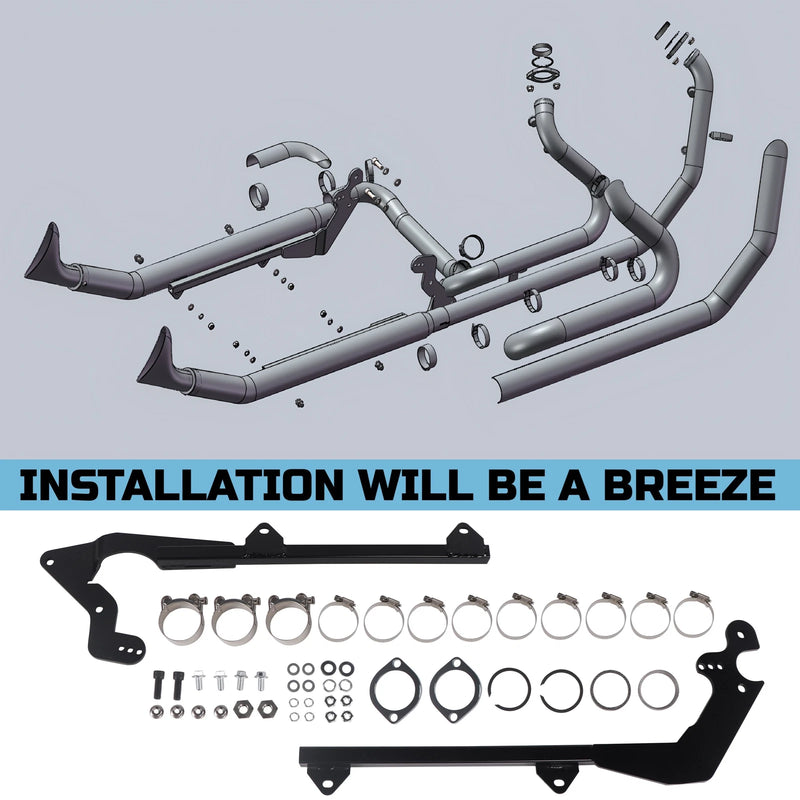 SHARKROAD True Dual Header W/ Fishtail Mufflers for Harley Softail 18-