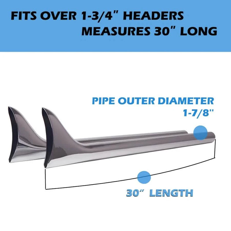 30" 1-7/8'' Fishtail Muffler Pipe Extension for Motorcycle Exhaust Header Chrome