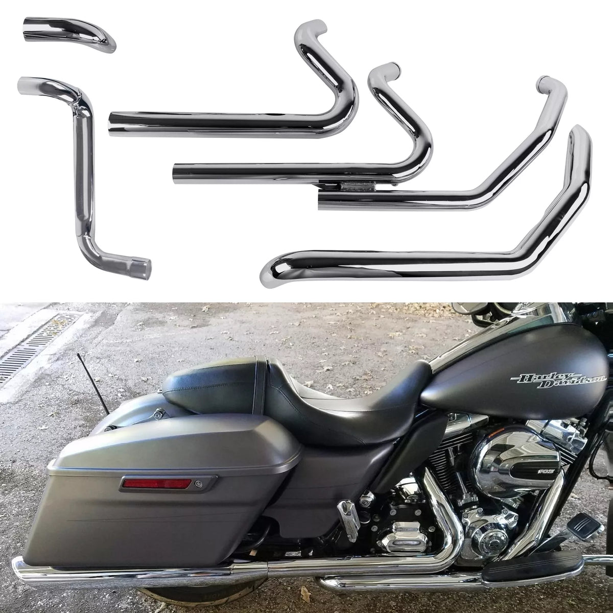 SHARKROAD Rumble Header Pipes for True Dual Exhaust for Harley Touring