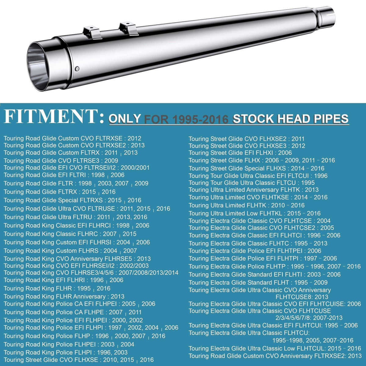 マフ　フォックス For 1995-2016 Harley Davidson touring 4.4 inch Chrome megaphone slip o