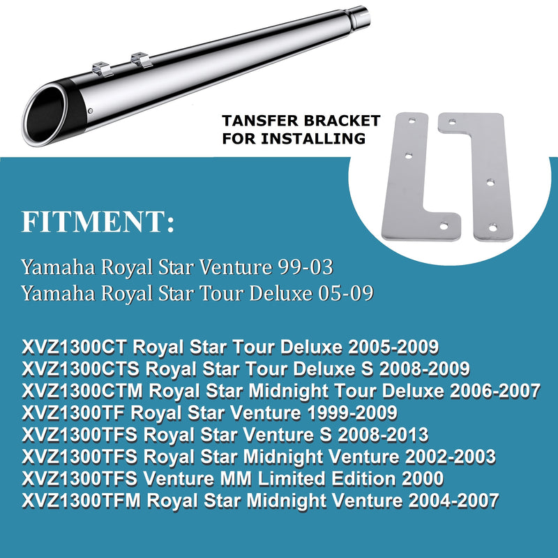 4.4 Inch Pipes Exhaust-for-Yamaha Royal Star Venture and Royal Star Tour Deluxe Models, Shiny Slip On Mufflers for Royal Star Models
