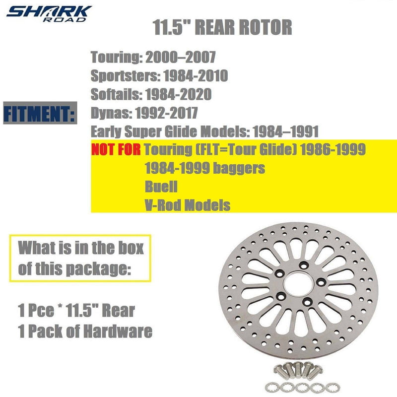 1 Piece Rear Rotor for Harley Davidson Brake Parts Upgrade, Suit for Touring Sportster Softail Dyna  11.5'' Rear Brake Rotors, Great performance No Vibration brake rotors for harley davidson HDRT-1002 - SHARKROAD