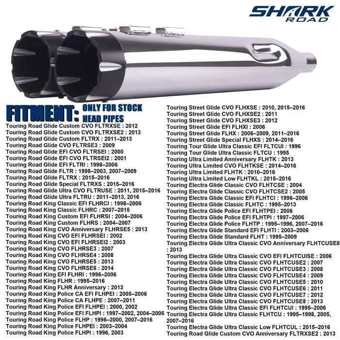 thumbnail image 2 of SharkRoad 4.5” Slip-On Mufflers For Harley Touring 1995-2016 – Deep Tone Chrome 2 of 4